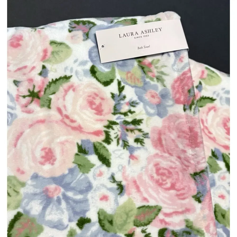 Laura Ashley Bath Towel Set Quartet Floral 2 Pcs Pink Blue Green NWT